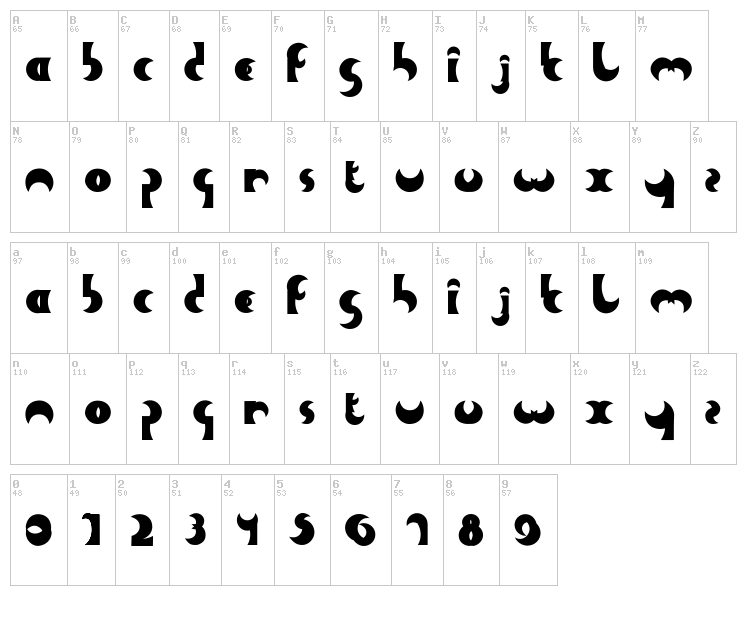 Heavy Moon A font map